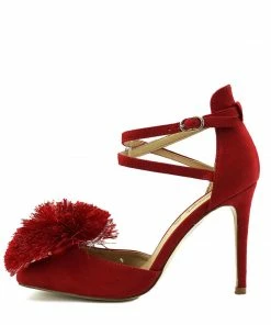 Kickfootwear Women's Heels Pom Pom Pointed Stiletto Heels - Red