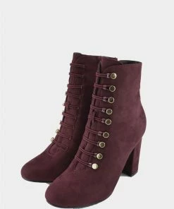 Kickfootwear Lucia Vintage Gold Button Boots - Burgundy 9 Kickfootwear Lucia Vintage Gold Button Boots - Burgundy