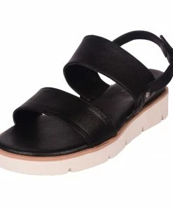KICK FOOTWEAR Leather Chunky Wide Strap Sandals - Black - Yellow