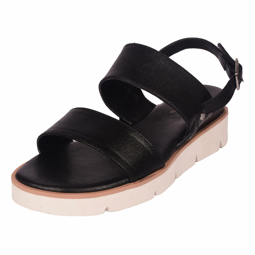 KICK FOOTWEAR Leather Chunky Wide Strap Sandals - Black - Yellow 2 KICK FOOTWEAR Leather Chunky Wide Strap Sandals - Black - Yellow