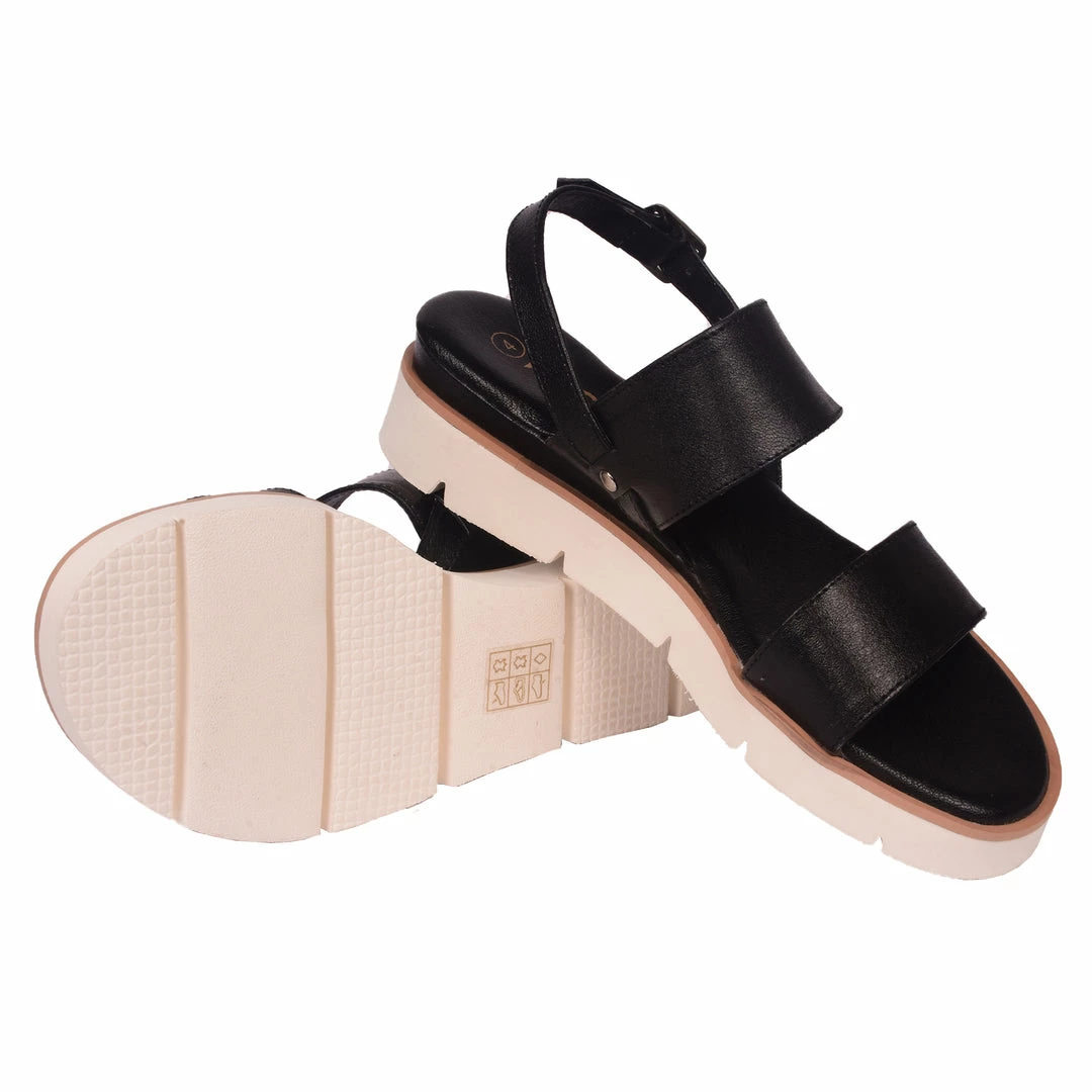 KICK FOOTWEAR Leather Chunky Wide Strap Sandals - Black - Yellow 5 KICK FOOTWEAR Leather Chunky Wide Strap Sandals - Black - Yellow