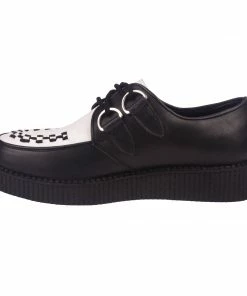 KICK FOOTWEAR Mens Rebel Black & White Leather Creepers