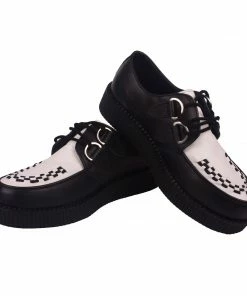 KICK FOOTWEAR Mens Rebel Black & White Leather Creepers