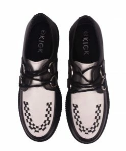 KICK FOOTWEAR Mens Rebel Black & White Leather Creepers
