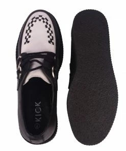 KICK FOOTWEAR Mens Rebel Black & White Leather Creepers
