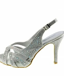 Kickfootwear WOMENS Mid Peep Toe Glamour Slingback Sandals - Silver