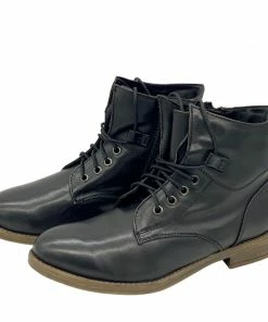 Kickfootwear WOMENS Park Combat Ankle Lace Up Flat Boots - Black Premium