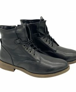 Kickfootwear WOMENS Park Combat Ankle Lace Up Flat Boots - Black Premium