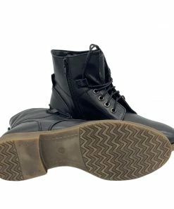 Kickfootwear WOMENS Park Combat Ankle Lace Up Flat Boots - Black Premium