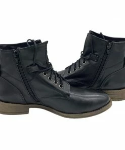 Kickfootwear WOMENS Park Combat Ankle Lace Up Flat Boots - Black Premium