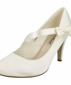 Kickfootwear Bow Round Toe Bridal Shoes - Ivory Satin