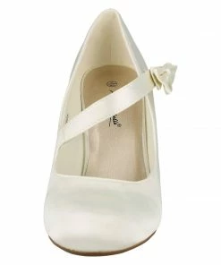 Kickfootwear Bow Round Toe Bridal Shoes - Ivory Satin