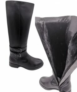 Kickfootwear Black Leather Fur Lined Long Boots