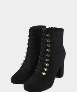 Kickfootwear Lucia Vintage Gold Button Boots - Black WOMENS