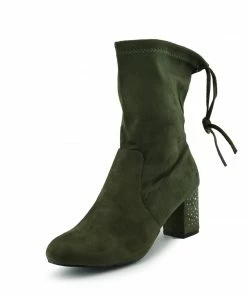 Kickfootwear Mona Studded Block Heel Sock Boots - Khaki