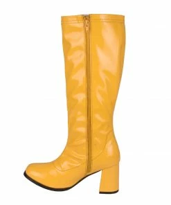 Kickfootwear Ladies Knee High 60's Block Heel Boots - Yellow