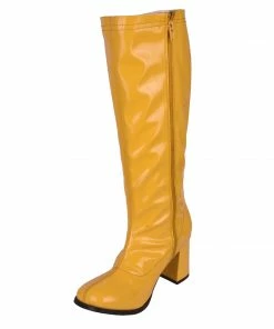 Kickfootwear Ladies Knee High 60's Block Heel Boots - Yellow
