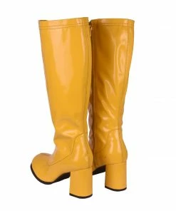 Kickfootwear Ladies Knee High 60's Block Heel Boots - Yellow