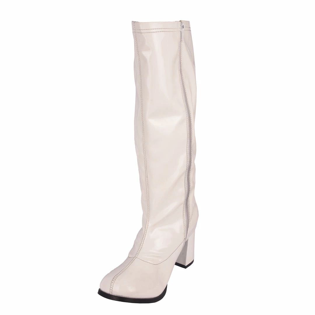 Kickfootwear Betty Block Heel Retro Boots - White WOMENS 3 Kickfootwear Betty Block Heel Retro Boots - White WOMENS