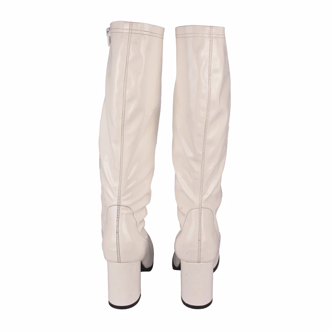 Kickfootwear Betty Block Heel Retro Boots - White WOMENS 4 Kickfootwear Betty Block Heel Retro Boots - White WOMENS