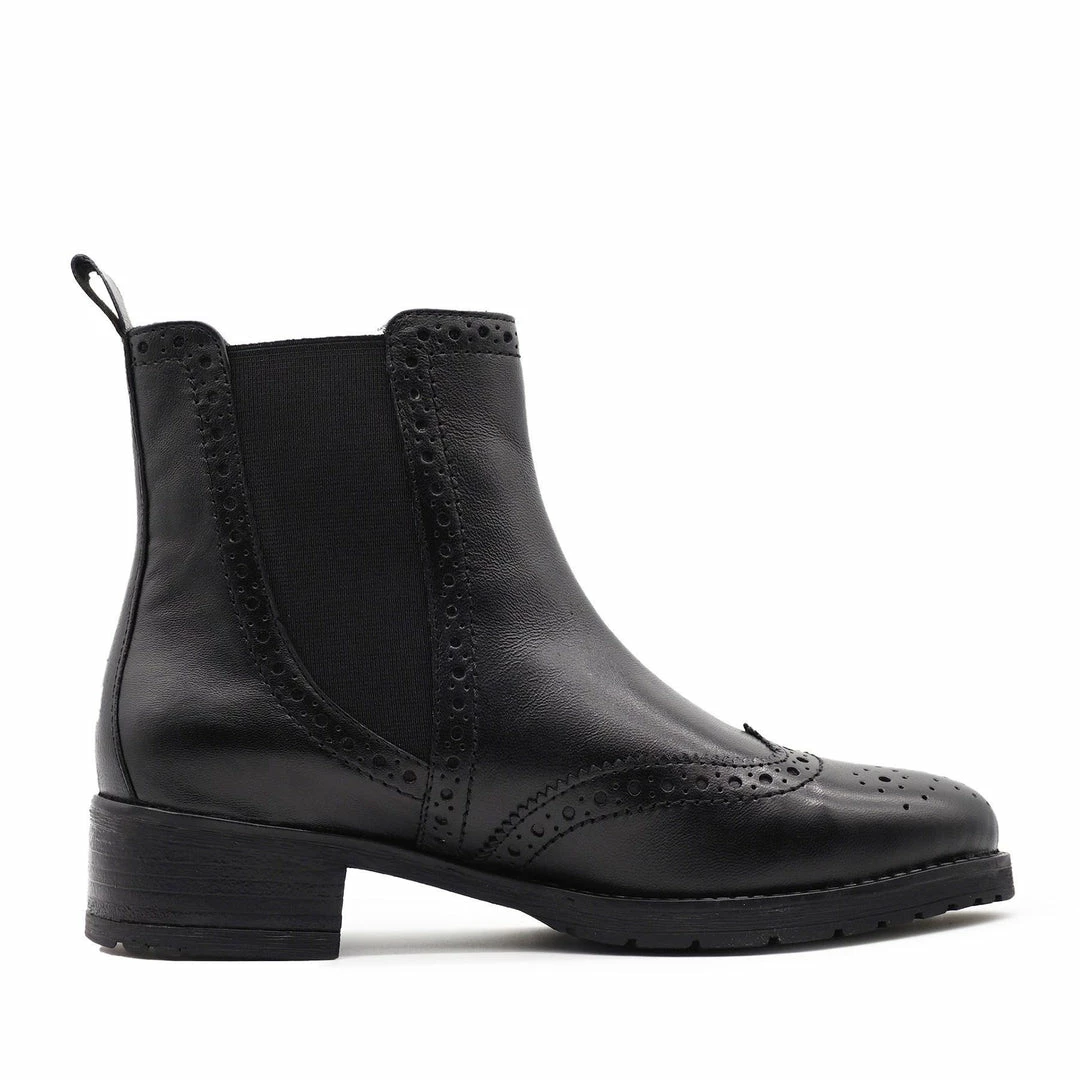 KICK FOOTWEAR Eve Black Leather Chelsea Brogue Ankle Boots - 1001 5 KICK FOOTWEAR Eve Black Leather Chelsea Brogue Ankle Boots - 1001