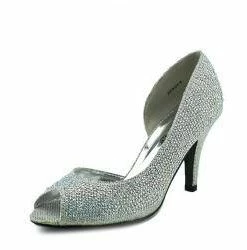 Kickfootwear Minnie Sparkle Peep Toe Kitten Heels - Silver