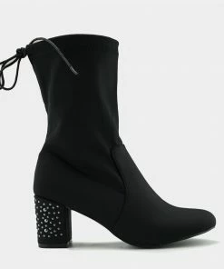 Kickfootwear Mona Studded Heel Lycra Sock Boots - Black WOMENS