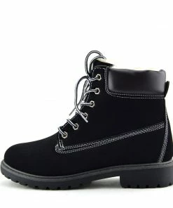 Kickfootwear WOMENS Brecon Chunky Sole Combat Boots - Black With Fur