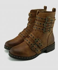 Kickfootwear WOMENS Clash Multi Strap Punk Boots - Brown 5 Kickfootwear WOMENS Clash Multi Strap Punk Boots - Brown