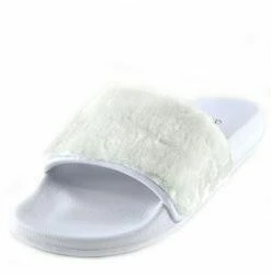 Kickfootwear WOMENS Fluffy Sliders Lightweight Sandal- White