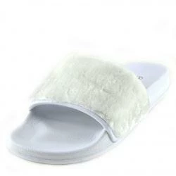 Kickfootwear WOMENS Fluffy Sliders Lightweight Sandal- White 1 Kickfootwear WOMENS Fluffy Sliders Lightweight Sandal- White