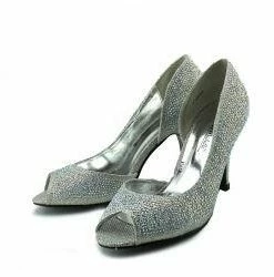 Kickfootwear Minnie Sparkle Peep Toe Kitten Heels - Silver