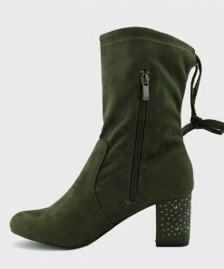 Kickfootwear Mona Studded Block Heel Sock Boots - Khaki