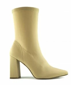 Kickfootwear Porter Retro Block Heel Sock Boots - Beige WOMENS