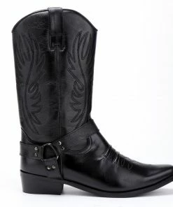 Kickfootwear MENS Range Long Western Cowboy Boots With Ring - Black