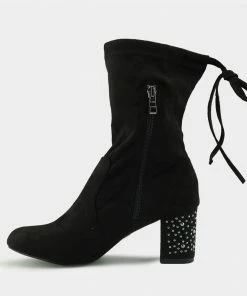 Kickfootwear Mona Faux Suede Stud Heel Sock Boots - Black WOMENS