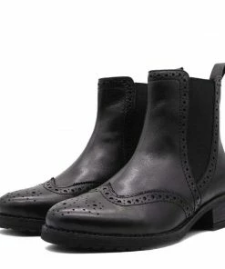 KICK FOOTWEAR Eve Black Leather Chelsea Brogue Ankle Boots - 1001