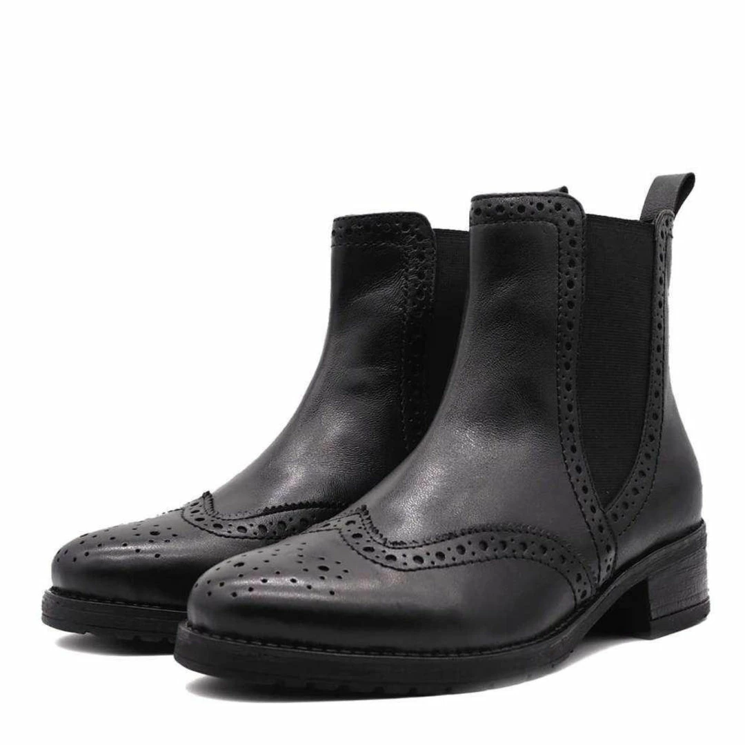 KICK FOOTWEAR Eve Black Leather Chelsea Brogue Ankle Boots - 1001 1 KICK FOOTWEAR Eve Black Leather Chelsea Brogue Ankle Boots - 1001