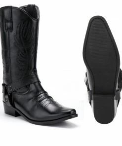 Kickfootwear MENS Range Long Western Cowboy Boots With Ring - Black