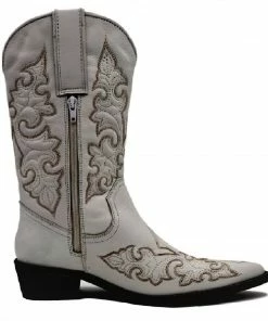 Kickfootwear Kitty Western Leather Cowboy Boots - White Leather WOMENS