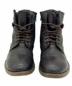 Kickfootwear Park Combat Ankle Lace Up Flat Boots - Brown WOMENS