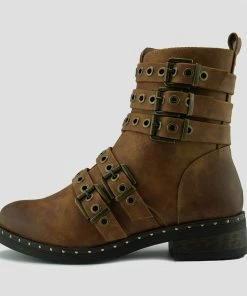 Kickfootwear WOMENS Clash Multi Strap Punk Boots - Brown 6 Kickfootwear WOMENS Clash Multi Strap Punk Boots - Brown