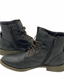 Kickfootwear Park Combat Ankle Lace Up Flat Boots - Brown WOMENS