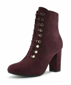 Kickfootwear Lucia Vintage Gold Button Boots - Burgundy