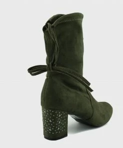 Kickfootwear Mona Studded Block Heel Sock Boots - Khaki