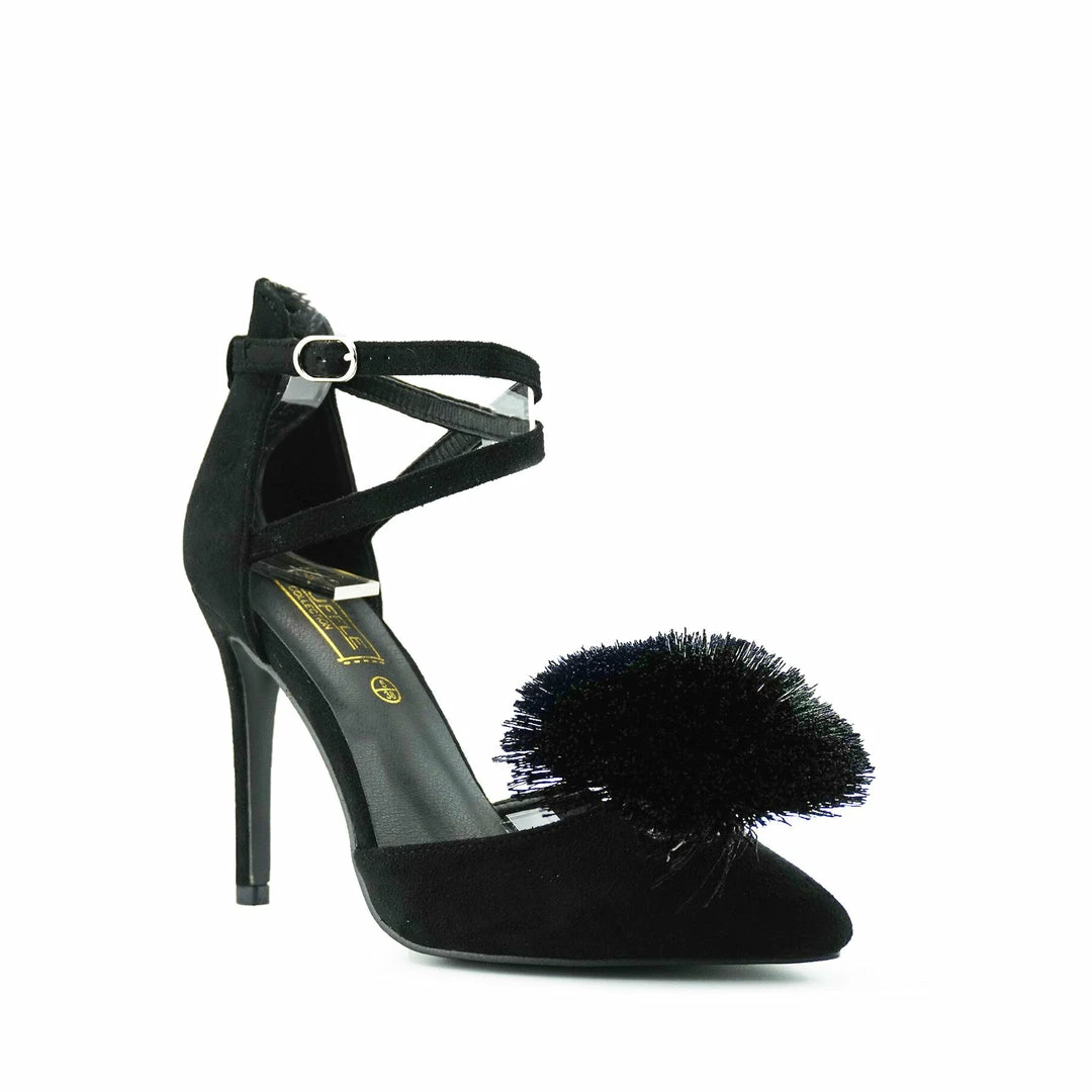 Kickfootwear Pom Pom Pointed Stiletto Heels - Black 2 Kickfootwear Pom Pom Pointed Stiletto Heels - Black