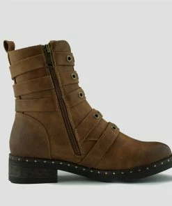Kickfootwear WOMENS Clash Multi Strap Punk Boots - Brown 7 Kickfootwear WOMENS Clash Multi Strap Punk Boots - Brown