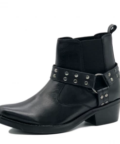 Kickfootwear WOMENS Ace Ladies Leather Black Stud Biker Boots