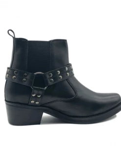 Kickfootwear WOMENS Ace Ladies Leather Black Stud Biker Boots