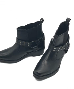 Kickfootwear WOMENS Ace Ladies Leather Black Stud Biker Boots